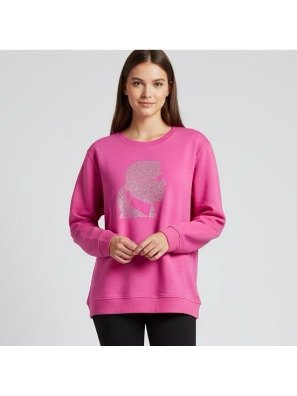 Karl Lagerfeld Paris Hot Pink Rhinestone Logo Cotton Blend Sweatshirt Fleece XL